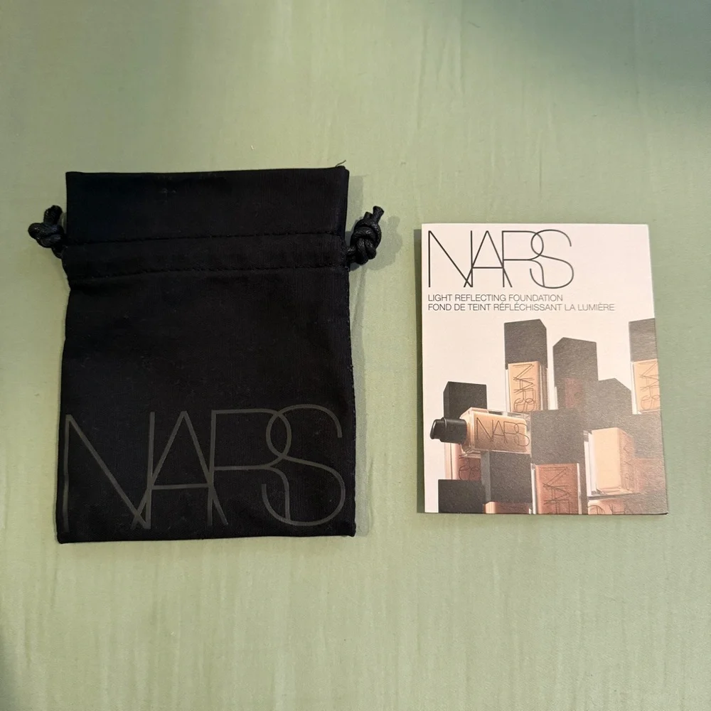 NARS Lipstick, Orgasm Blush, Mascara, Foundation Sample Set w Black Canvas Bag